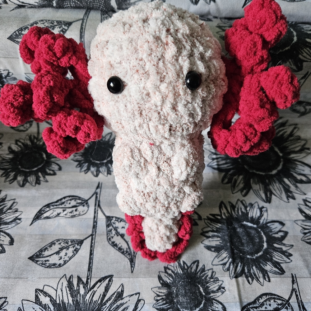 Crochet Pink And Red Axlotl Amigurumi Plushie